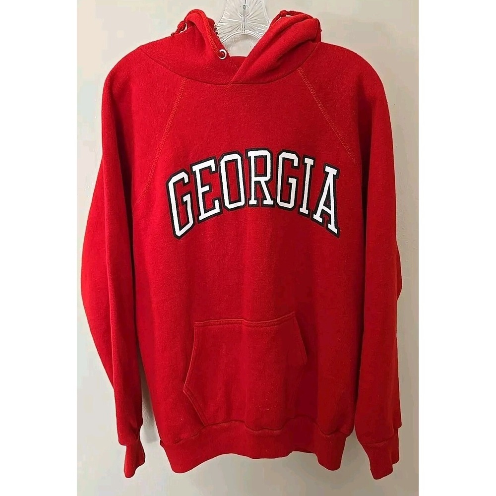 Vintage Georgia‎ Bulldogs Hoodie Red Collegiate Arch Logo Sweatshirt Mens Large